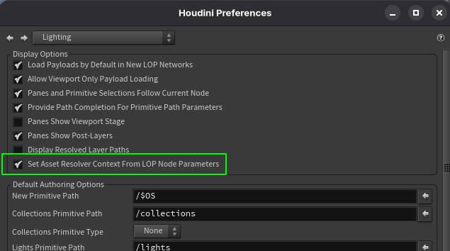 Houdini Asset Resolver Context Preferences editor